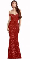 Rebel Red Sequin on Velvet Bardot Dress